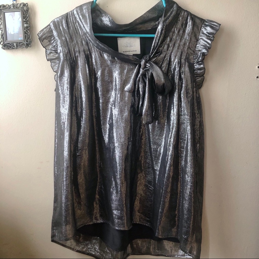 Madison Marcus metallic silver silk blouse